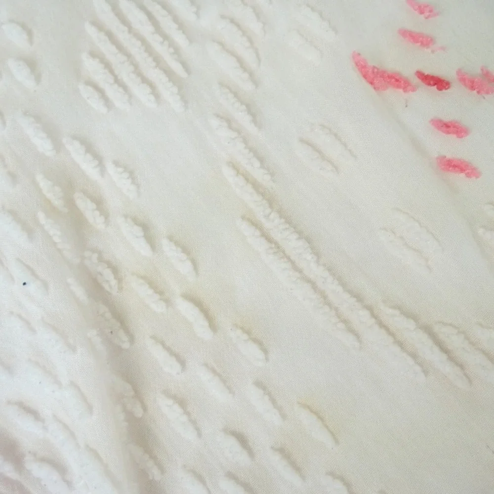 Vintage White Chenille Bedspread Pink Green Floral Tufted Fringe Twin 99x71